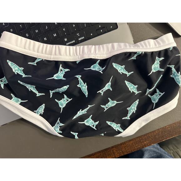 N2N Bodywear Dolphin Trunk Shark Time Black Teal Trunks Swim Size S - Picture 3 of 3